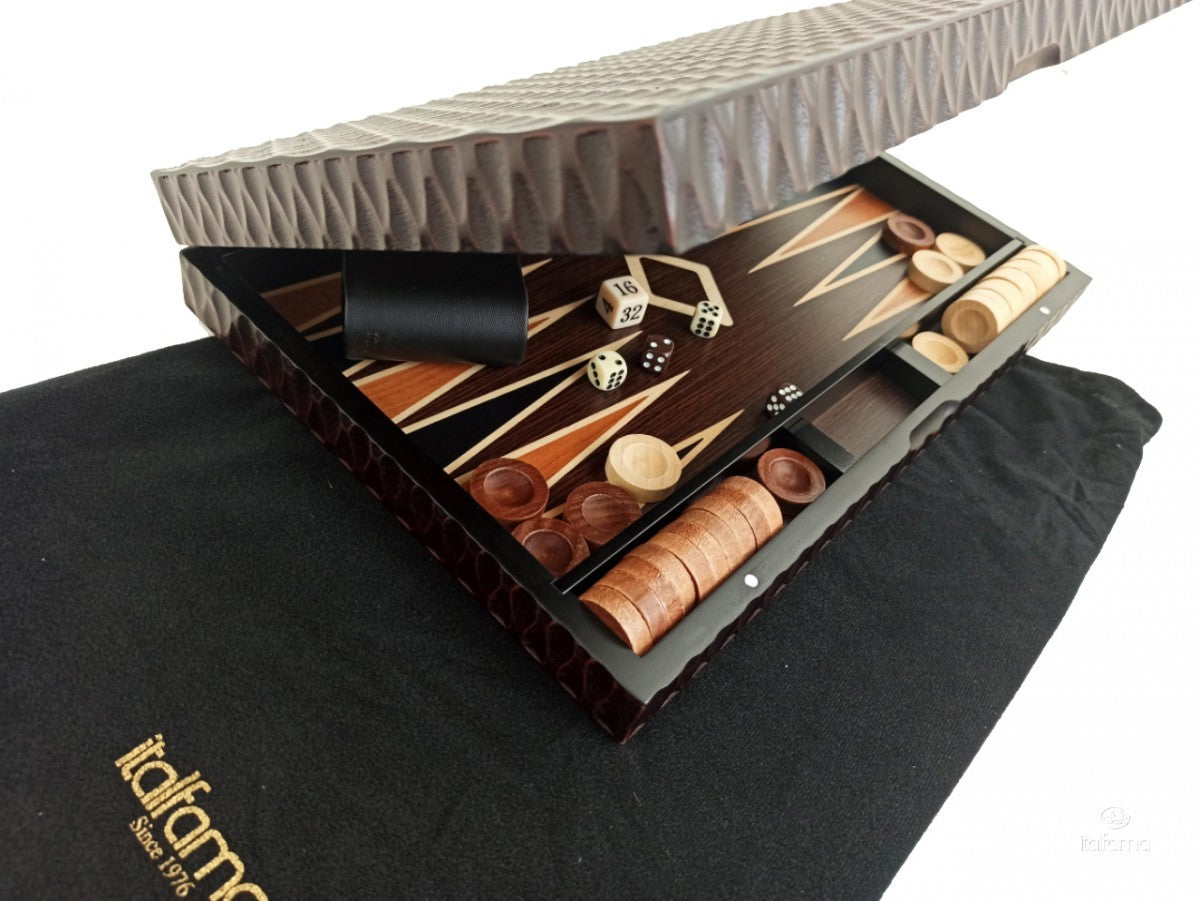 ITALFAMA Backgammon ensemble sculpté à la main en bois