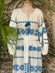 BENARAS Robe Stella V. blanche-bleue