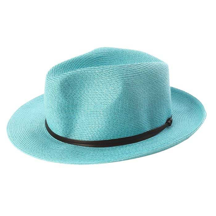 TRAVAUX EN COURS - chapeau papier double lien cuir turquoise