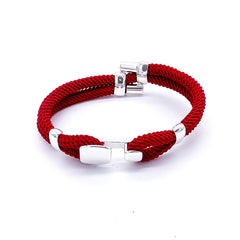 ALANNE B Bracelet AlanneB bordeaux coton torsadé fermoir courbe en argent