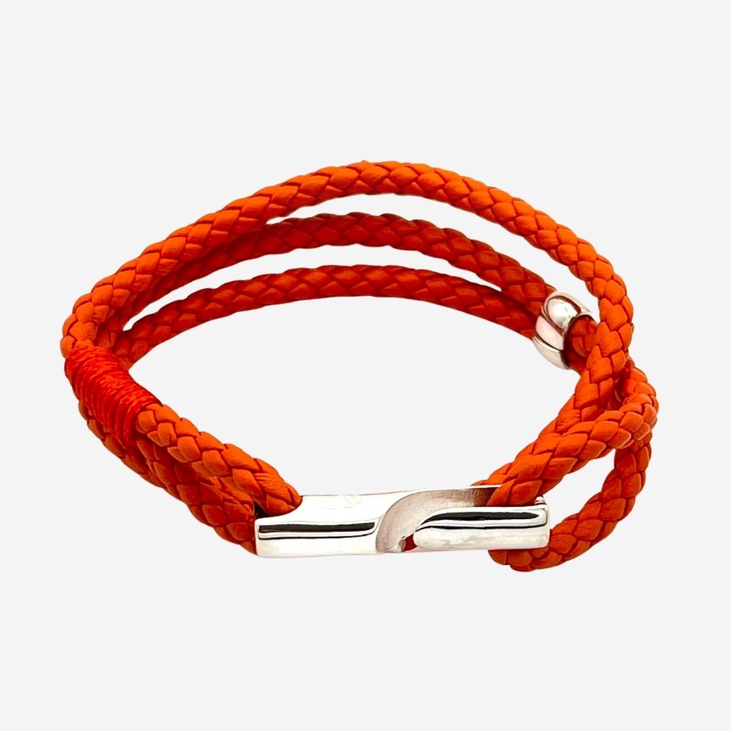 bracelet mixte pour homme et femme en cuir orange et fermoir orange alanne b