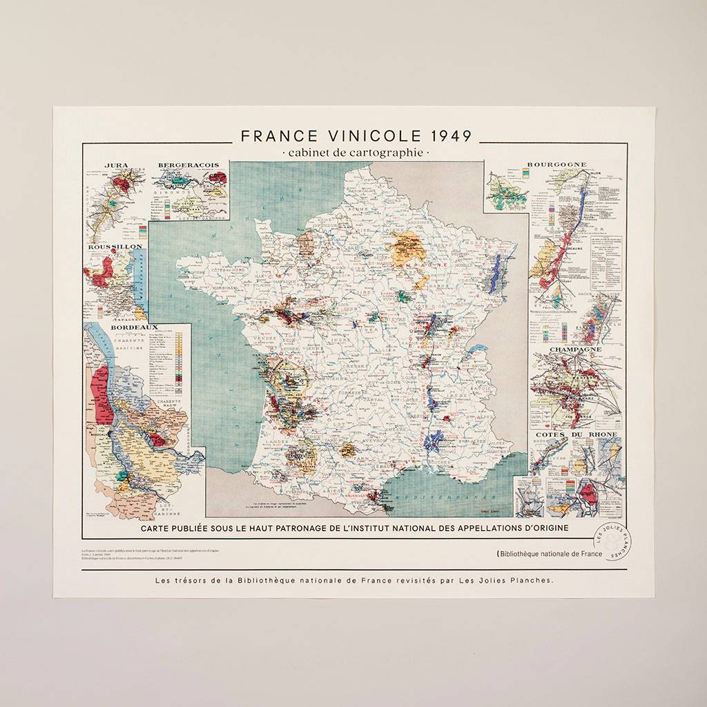 carte viticole de france en 1949 - jolie planche vintage