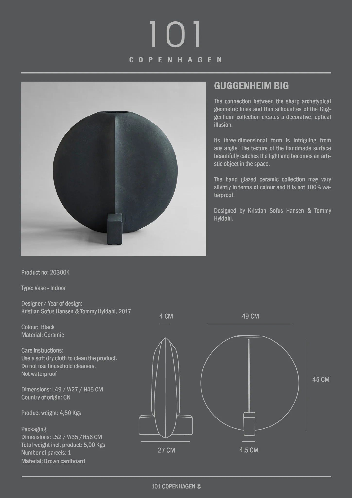 101 COPENHAGEN Grand vase Guggenheim noir