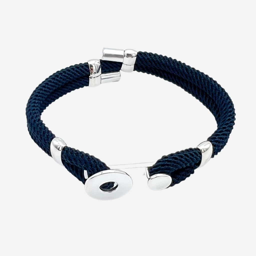 bracelet cordon torsadé bleu avec un fermoir en argent rond alanne b