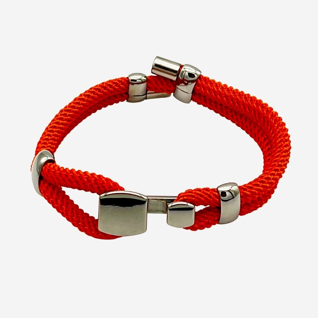 bracelet cordon torsadé orange avec fermoir courbe en ruthénium alanne b