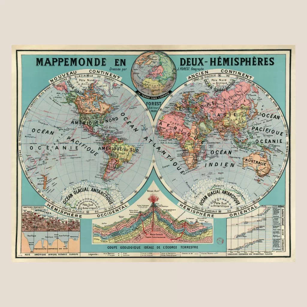 carte du monde mappemonde avec deux hemisphere sud et nord par forest