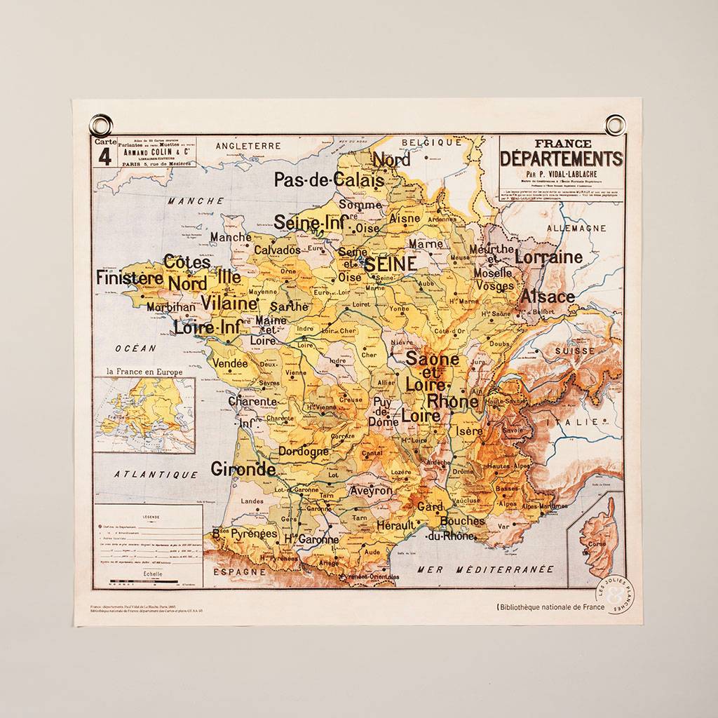carte des départements de france vintage jolie planche a suspendre