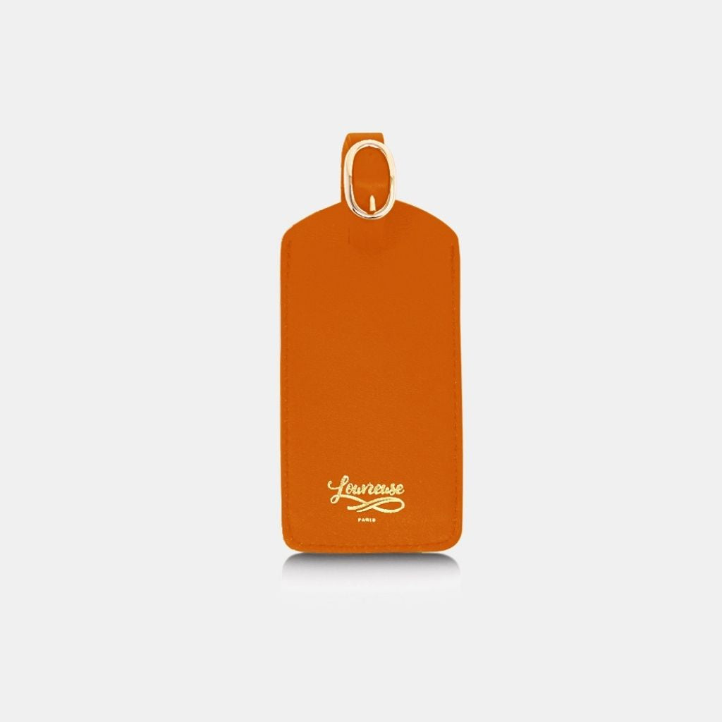 porte etiquette pour sac et bagages en cuir orange