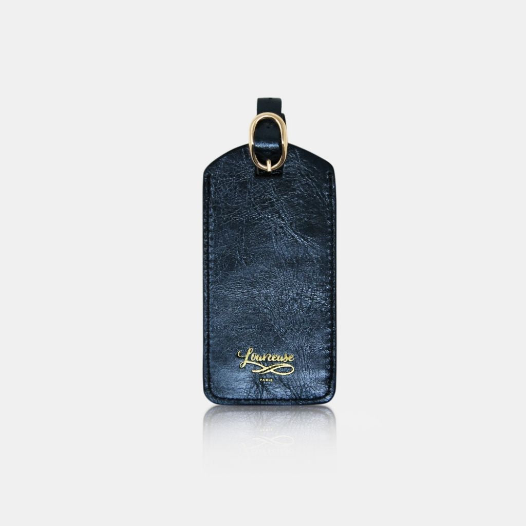 porte etiquette pour sac et bagage en cuir couleur saphir
